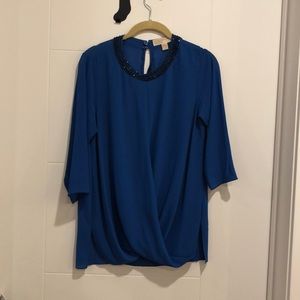 Michael Kors Blue Blouse with Rhinestone Neckline